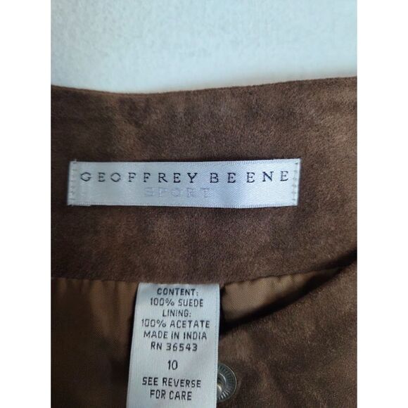 Geoffrey Beene Brown 100% Leather Suede Button Front A-Line Skirt size 10 - Picture 6 of 7